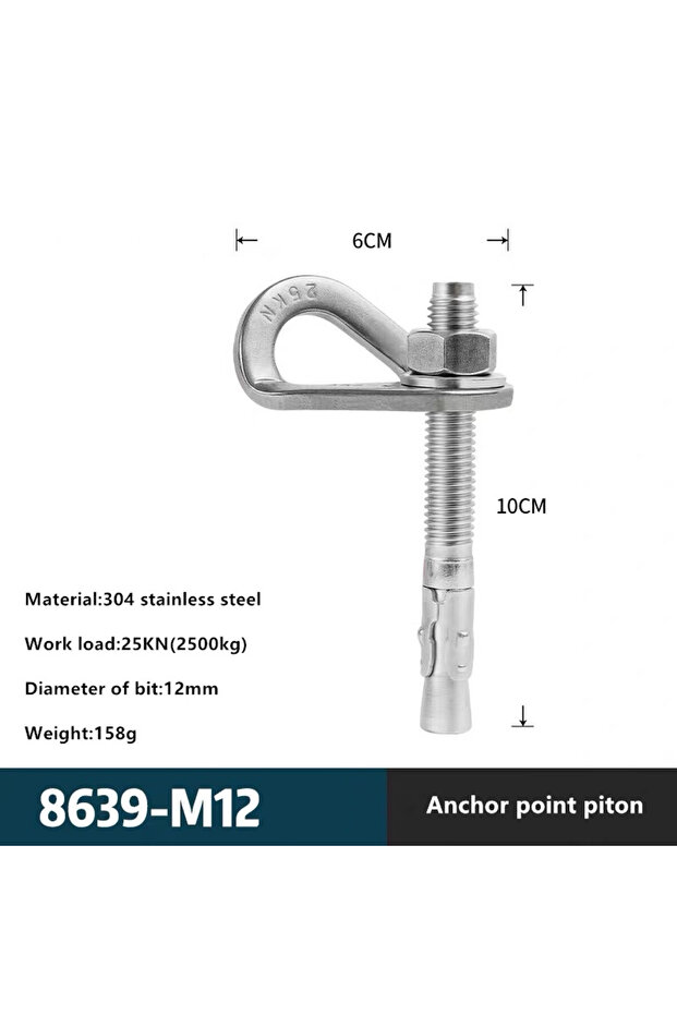 M12-Piton Rock Climb Anchor Point Piton Nut 304 Stainless Steel Anchor Bolt Hanger Plate Expansion N