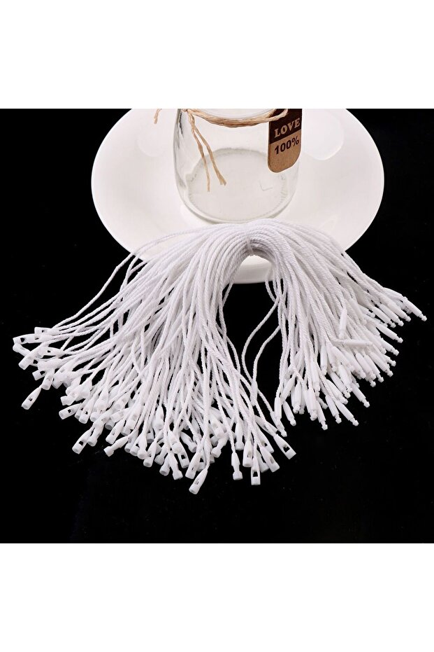 white 100PCS /lot Plastic Tag Black Hang Tag Polyester Rope String Snap Lock Pin Loop Tie Fasteners