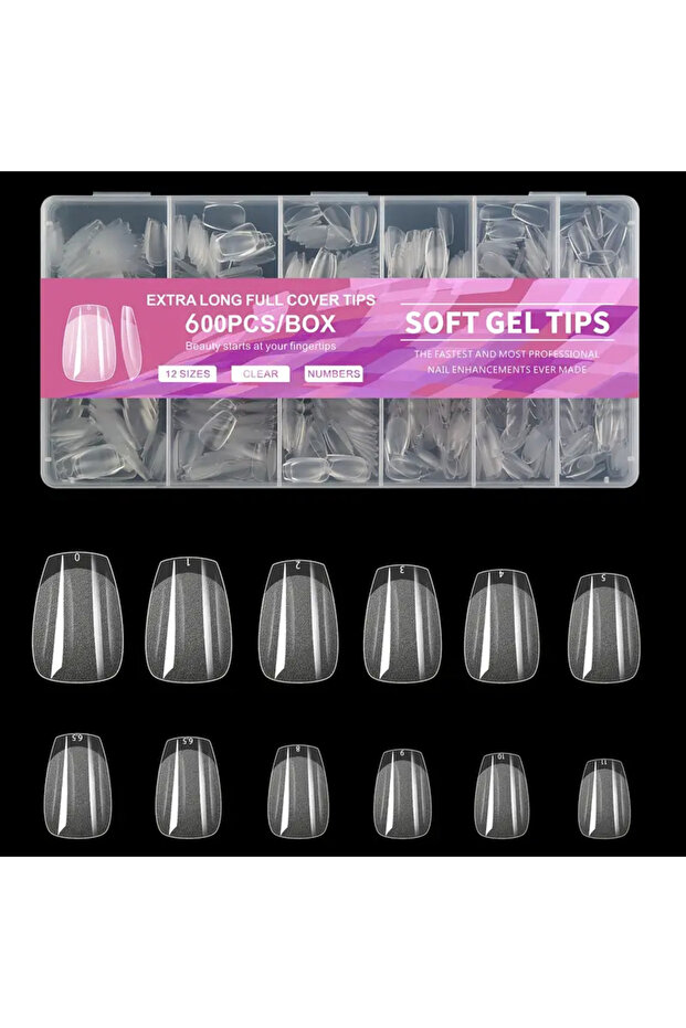 600pcs-QM 600pcs Soft Gel Nail Tips, Half Matte Clear Acrylic Nail Tips Pre-shaped False Nail Tips F