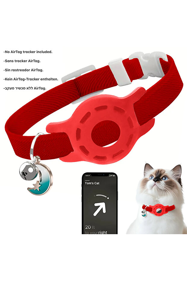 S-16-25cm(No AirTag) Red(No tracker) Fashion Airtag Pet Collar Adjustable Elastic Nylon Puppy Cat Co