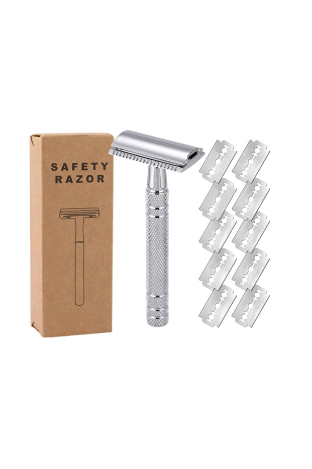 Silver High Quality Men's /Women'sShaving Tool Double Edge Safety Razor With 10PCS Stainless Steel B