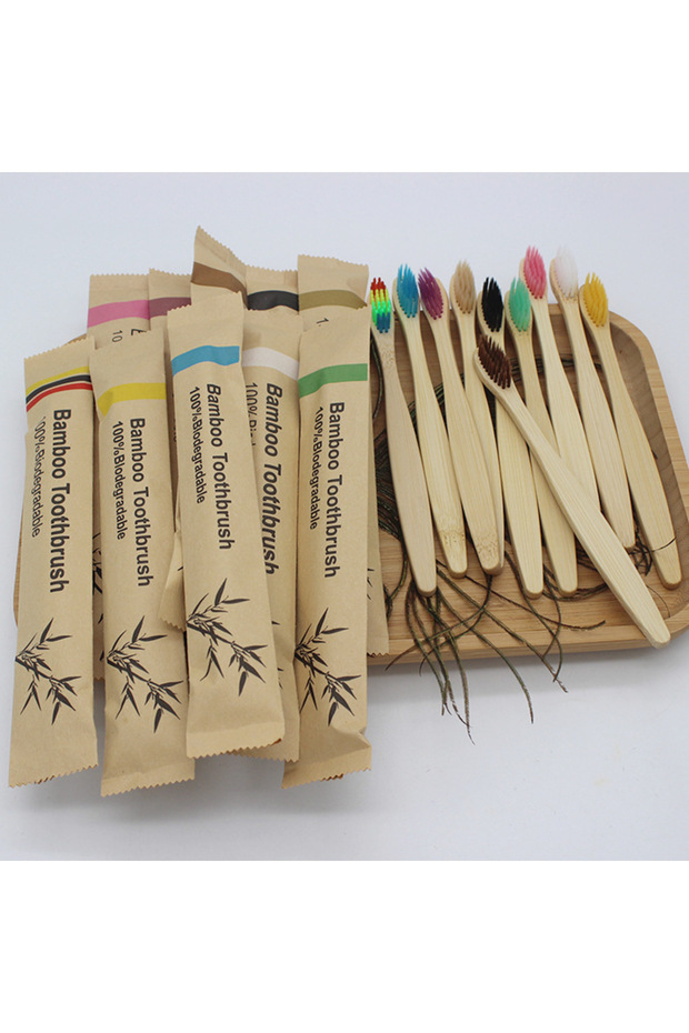100Pcs Mixed color Bamboo Toothbrushes 100Pcs Eco Friendly Resuable Toothbrush Adult Wooden Soft Too