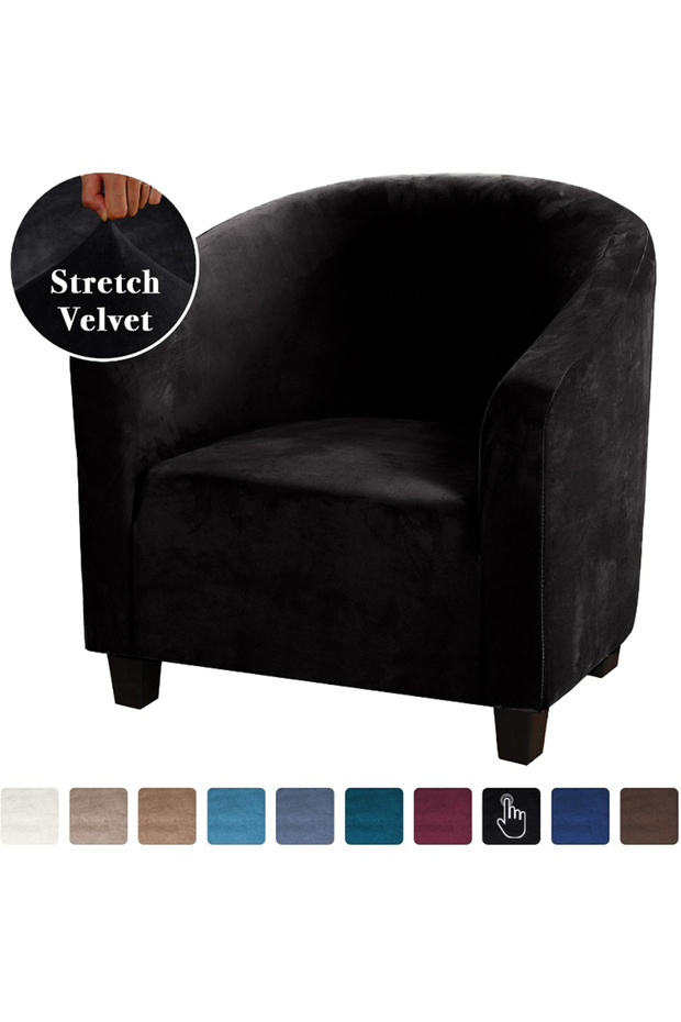 Black High Stretch Sofa Cover Velvet Tub Chair Cover Skid Resistance Furniture Protector Stretch Fab