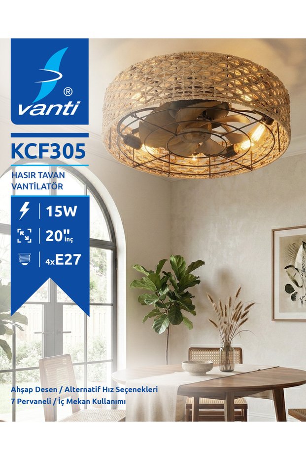 Hasır Tavan Vantilatörü 4*E27 KCF305