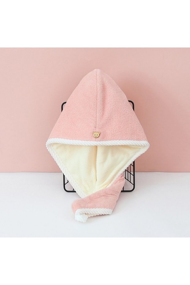 Pink 1pcs Women Hair Towel Wrap Drying Hair Turban Quick-dry Polyester Hair Towel Cap Hat Bath Hat S