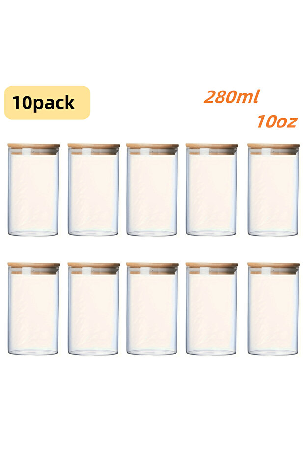 10pcs Glass Jar with Bamboo Lid 280ml 10oz Glass Food Storage Container, Suitable for Kitchen Spice