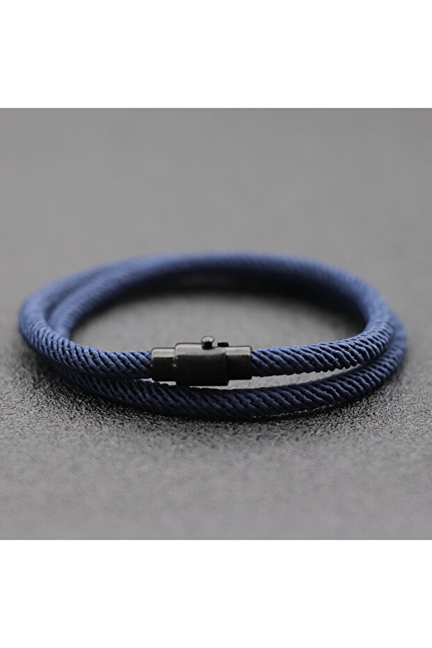 M 19.5cm 7.7Inch navy New Minimalist Men Rope Bracelet Double Layer Survival Braclet Homme Accessori