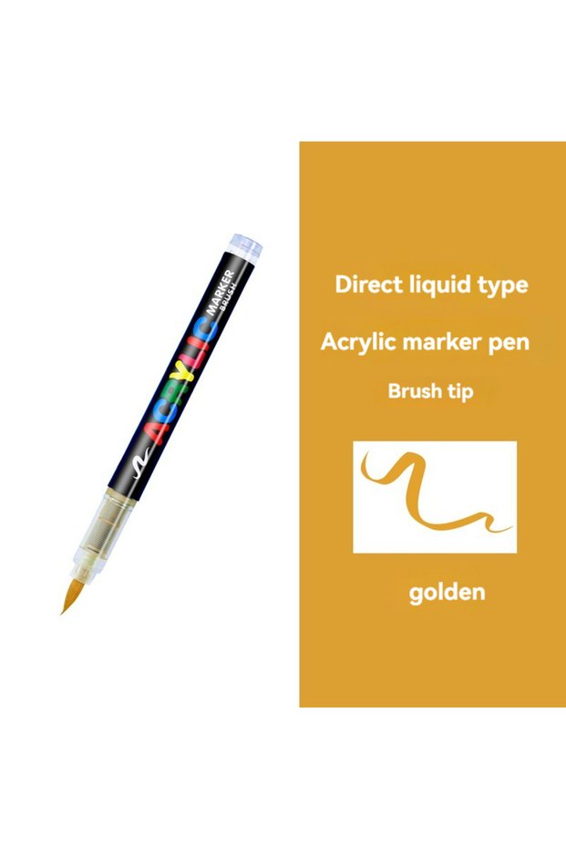 gold-1Pcs 1Pc Colors Acrylic Paint Pens Markers Brush Tip Paint Markers For Rock Painting Wood Canva