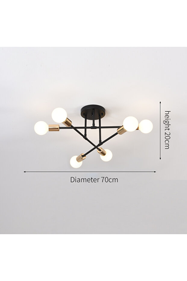 Without light bulb Black Golden Retro Industrial Wrought Iron Material 6Heads LED Ceiling Lamp Home