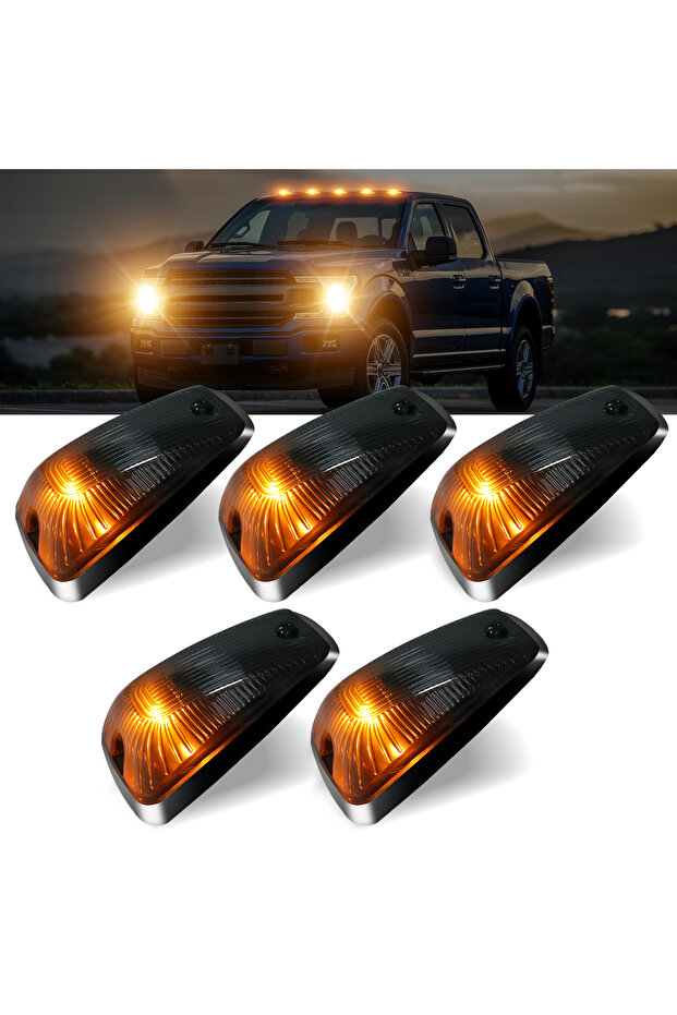 Smoked shell 5PCS Amber/White/Smoked Chevy/GMC Cab Roof Running Light Cover Base with T10 5050 LED B