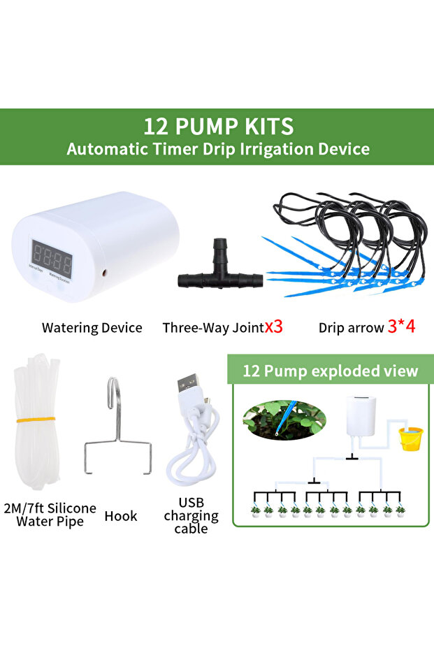 12 pump kit Automatic Plant Flower Watering Pump Home Sprinkler Drip Irrigation Device 2/4/8/16 Head