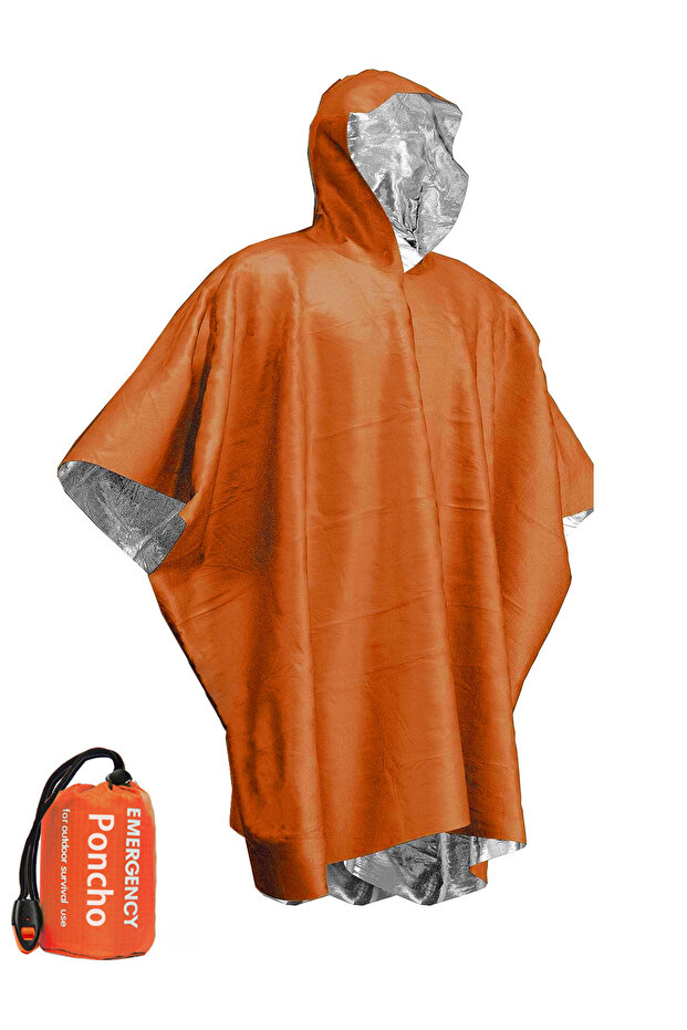 Orange X 1 Emergency Water Proof Raincoat Aluminum Film Disposable Poncho Cold Insulation Rainwear B