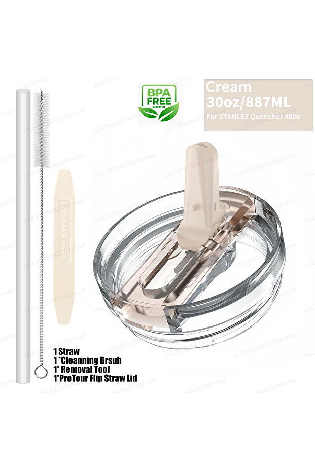 Cream-30oz 30oz Flip Straw Lid for Stanley Quencher H2.0 Tumbler Leak Proof Lid Replacement No Spill