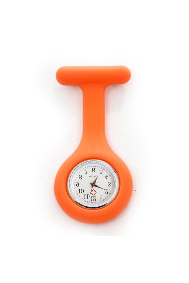 orange Silicone Watch Brooch Tunic Fob Watch With Free Battery