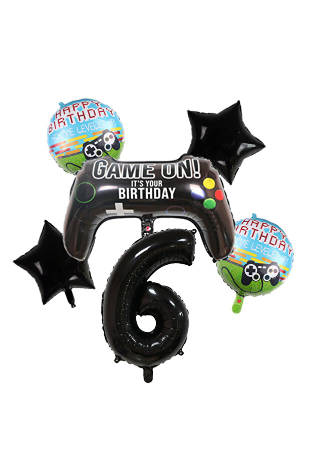 Other set 6 Gamepad Balloons Game On with Black Digit Number Balloon Children's Birthday Party Decor