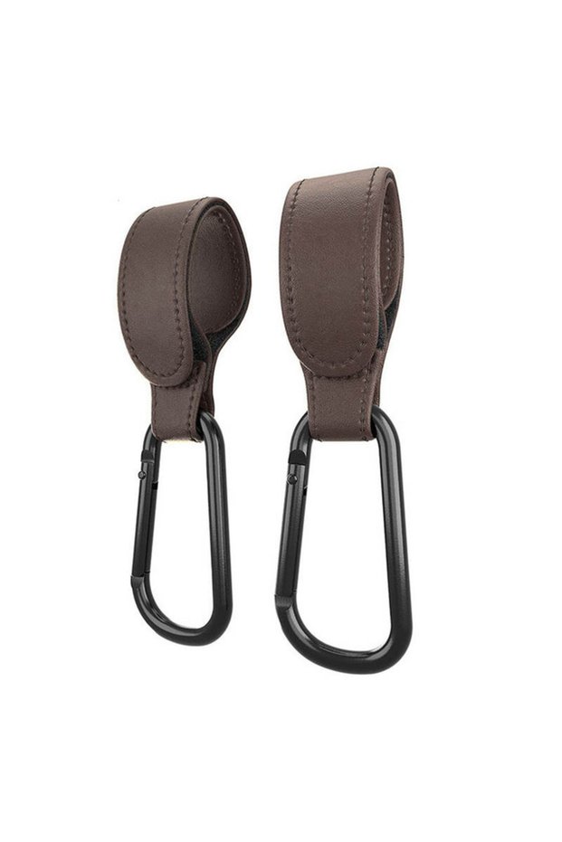 coffee 2pcs 1/2pcs PU Leather Baby Bag Stroller Hook Pram Cart Organizer 360 Degree Rotatable Hook H