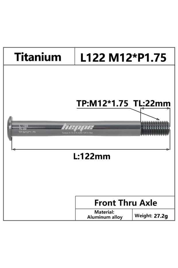 L122 M12x1.75 TL22 HEPPE MTB Road Bike Titanium Thru Axle Ultra Light Bike Axle 12x142 12x148 Rear H