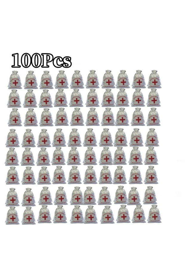 15x10cm 100Pcs 1-100Pcs Cotton and Linen Cloth Bag Emergency Bag Party Hangover Bag, Red Cross Hango
