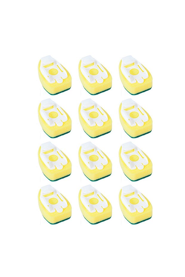 Green 12 Sponges Dish Wand Soap Cleaning Brush Set Replacement Sponge Refill Liquid Washing Home Kit