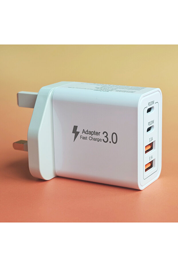 شاحن حائط أبيض 35 واط متعدد المنافذ USB-C/USB-A للهواتف، محول شحن سريع مزدوج بتقنية PD