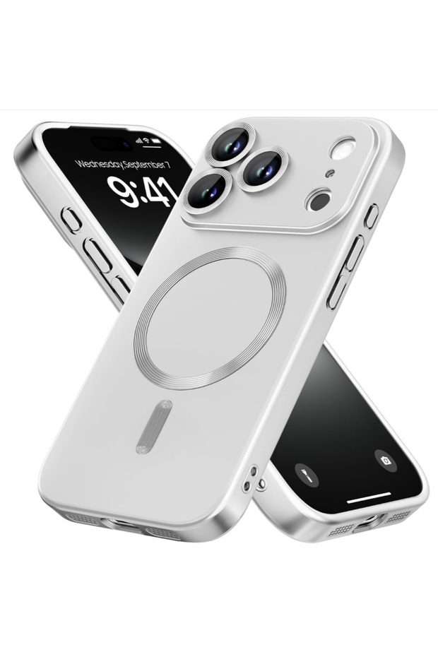 iPhone17 Pro Max Case & Camera Protector Silver Magnetic Phone Case For iphone 17 Pro Max/17Pro/17 ,