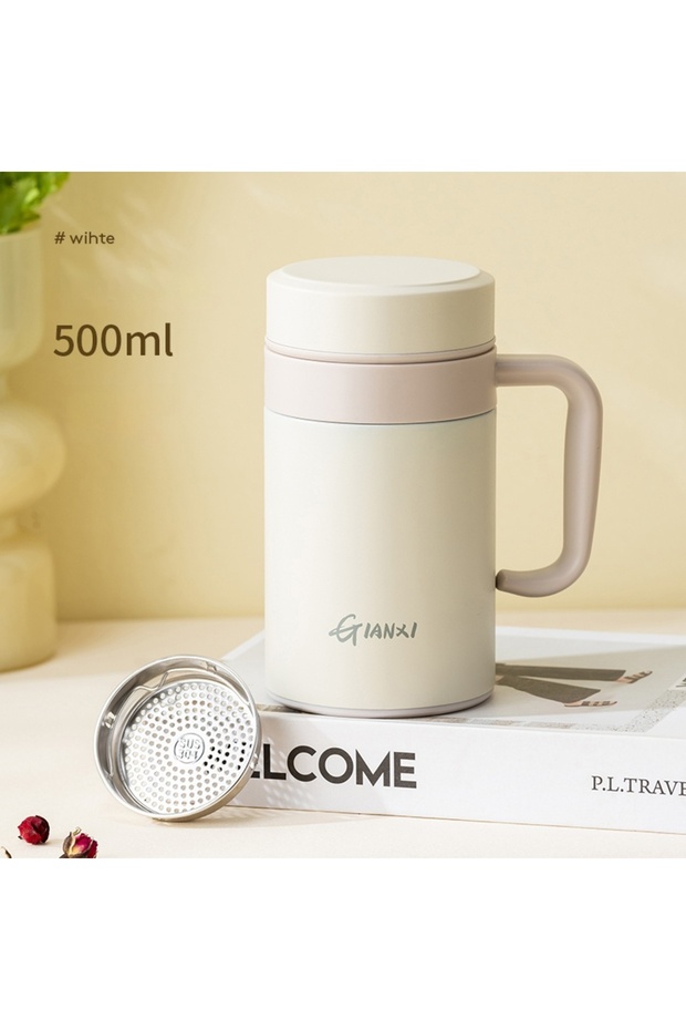 500ml White 500ML GIANXI Women Pure Color Concise Large Caliber Thermos Cup Winter Large Capacity Wa