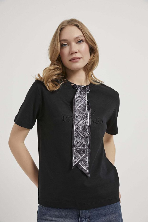 Armalife 26667 women's t-shirt with scarf-detail embroidery