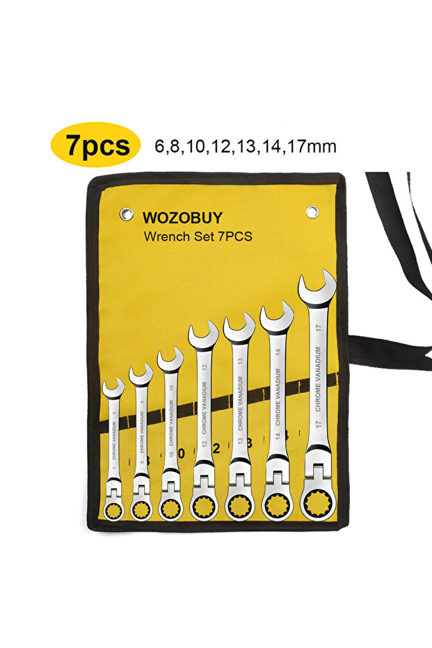 7 pcs Ratcheting Combination Wrench Set, 6-22mm Metric Flex Head Ratcheting Wrench, Chrome Vanadium
