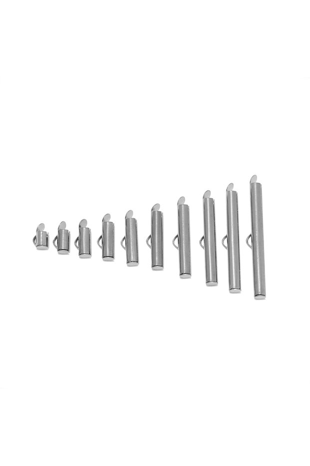 30mm Steel 20pcs Stainless Steel Crimp End Caps Slider Clasp Buckles Tubes Connectors Findings for D