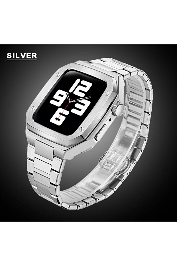 For 45mm Silver Modification Luxury Stainless Steel Case for Watch 8 7 6 5 Band Metal Strap for IWa