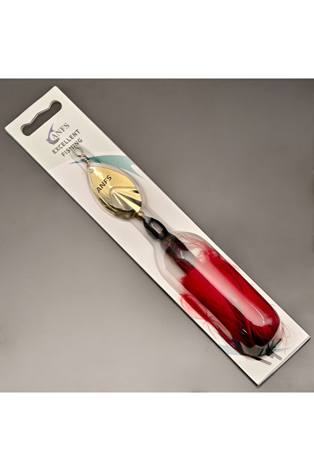 FCP-693-D ANFS 1pc Big Size Musky Fishing Lure-Copper Spoon with Artificial Feather, Perfect Musky B