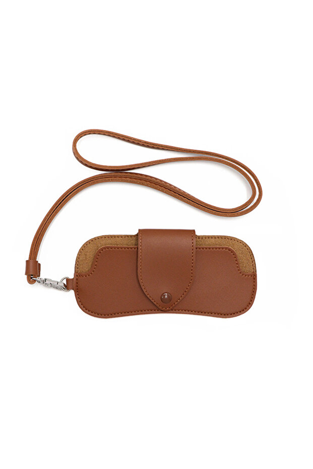 brown PU Leather Eyeglasses Case Portable Hanging Neck Sunglasses Storage Box for Men & Women Myopia