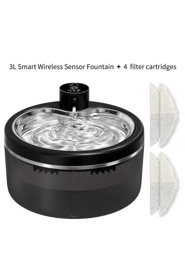 3L 3L-4Filters 3L Wireless Cat Water Fountain Mute Pet Water Dispenser With Stainless Steel Tray and