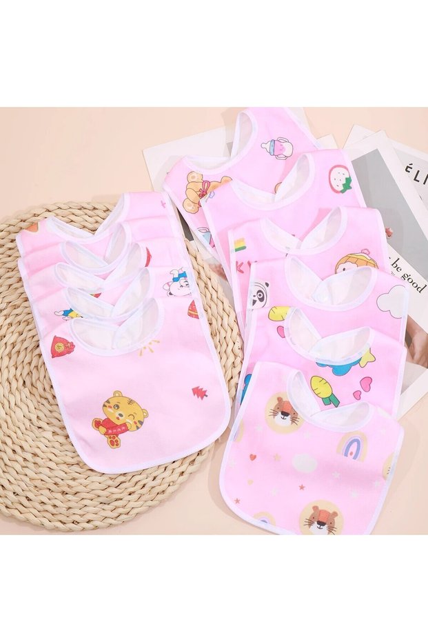 pink Random 5pcs Baby Cartoon Snap Waterproof Bib Super Soft Baby Bib Newborn Crystal Velvet Saliva