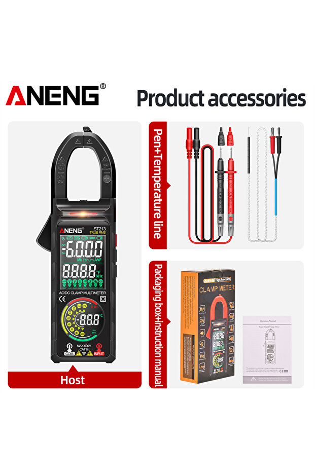 ANENG Black Digital Clamp Meter ANENG DC/AC Current 6000 Counts 400A Amp Multimeter Large Color Scre