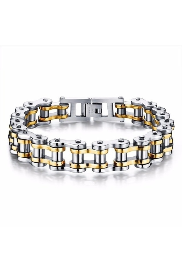 21.5cm Silver Gold Stainless Steel Biker Chain Bracelet Mens Bracelet Link Chain Motorcycle Bicycle