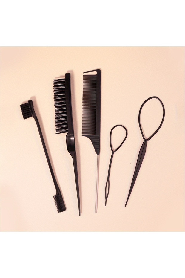 Black 5 Piece Set DIY Hair Styling Tools Set Hair Brush Braiding Tool Kit Including Hair Styling Com