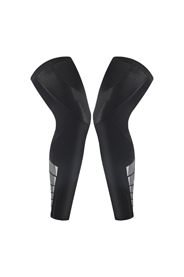 M 1Pair-Black Cycling Knee Pads Extended Leg Guard Elastic Hosiery Anti-Slip Nighttime Reflection Ou