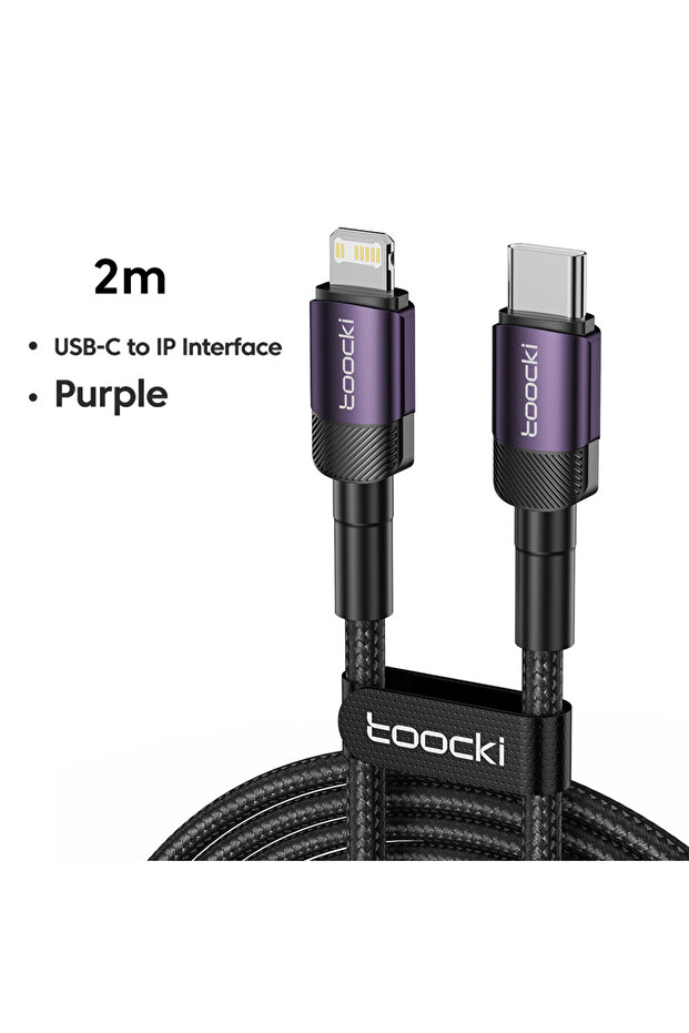 كابل USB C إلى iP بطول 2 متر باللون الأرجواني، كابل شحن سريع PD بقوة 27 واط لهواتف آيفون 14 و13 برو