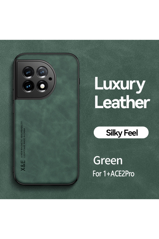 For Oneplus 11 Dark Green Luxury Leather Case For 11 10T 9Pro Cover With Metal Plate Support Car Ho