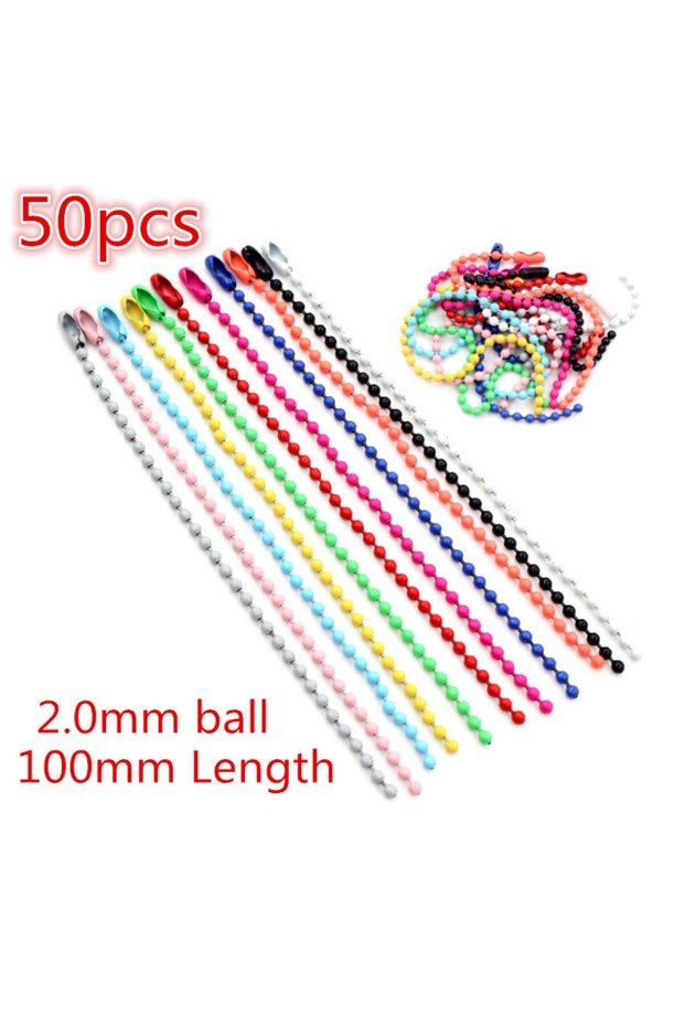100mm 50pcs New Fashion Multi-colors Mixed Alloy Open Rings Lobster Clasp Hooks Ball Chains DIY Jewe