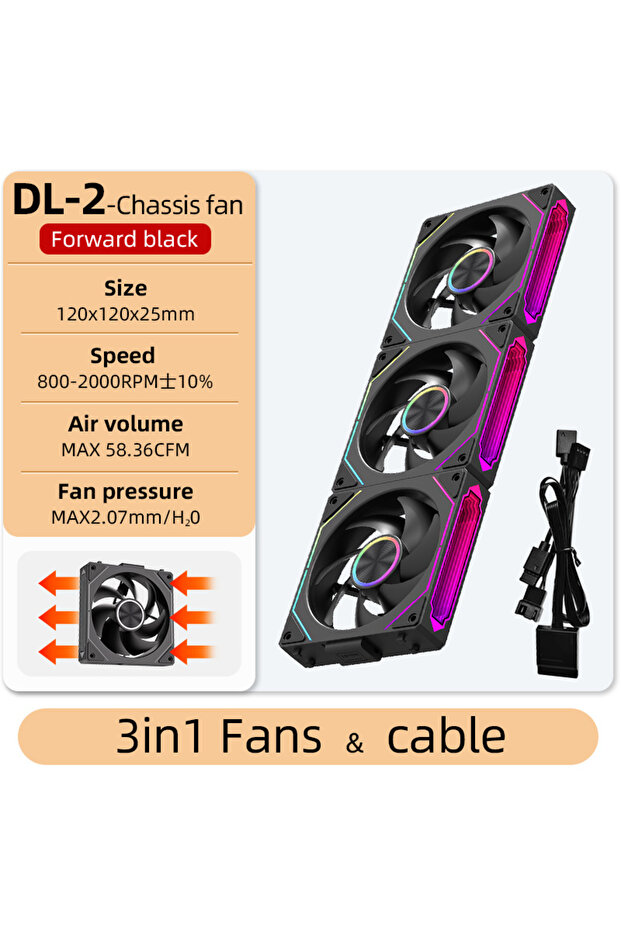 مروحة يحافظ على البرودة لاسلكية معيارية 3 في 1 من Coolcirc DL-2 مقاس 120 مم، تدعم تقنية A-RGB كما هو موضح في الصورة، لون أسود، لون A
