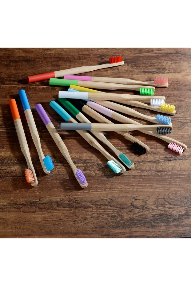 10Pcs Color Mix 10 Pack Bamboo Toothbrush Medium Bristles Biodegradable Plastic-Free Toothbrushes Cy