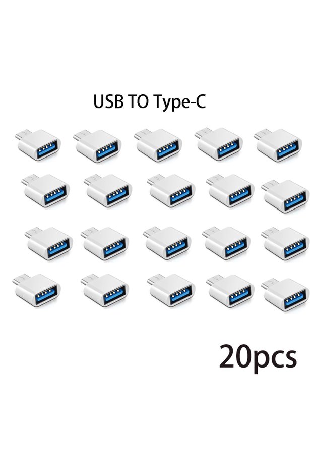 White 20pcs Mini Type-C to USB Adapter 3.0 USB-C Male OTG A Female Data Connector For MacBook Proi