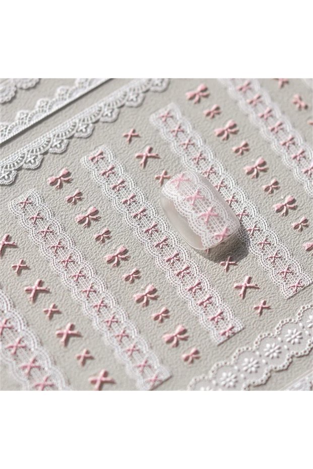 1pcs to3493 1pcs Sweet Pearl Lace Bow Nail Stickers Love Heart Pink White Black Lace Bow Self Adhes
