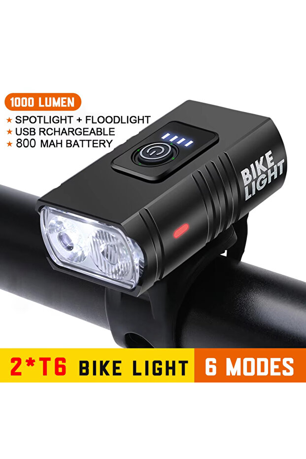 BK02 BK02 مصباح دراجة قابل لإعادة الشحن عبر USB T6 LED أضواء دراجات 6 أوضاع مصباح يدوي MTB مصباح أمامي للدراجة