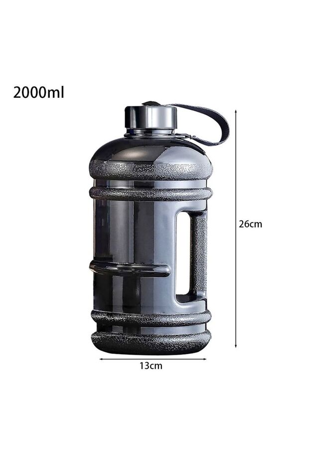 black 2L PETG Large Capacity Water Bottle Training Sports Workout Drink Bottle Shaker Bottle With Ha