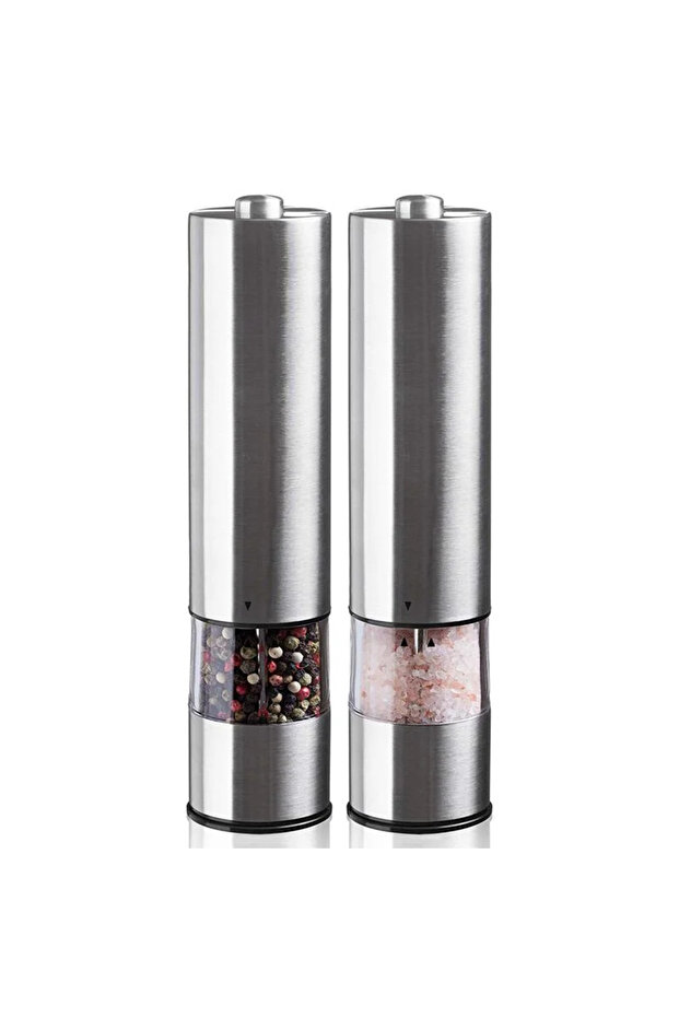 2pcs Electric Salt Pepper Grinder Set Stainless Steel One Handed Operation Automatic Mill with Ligh