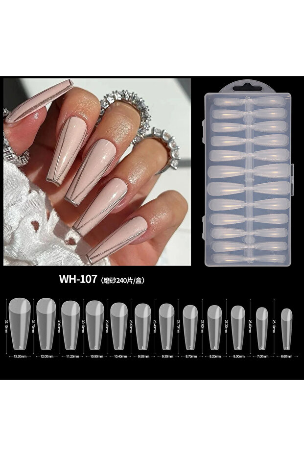 WH-107 240pcs/Box Ultra Thin Traceless Acrylic False Nails Transparent Matte Full/Half Press On Nail