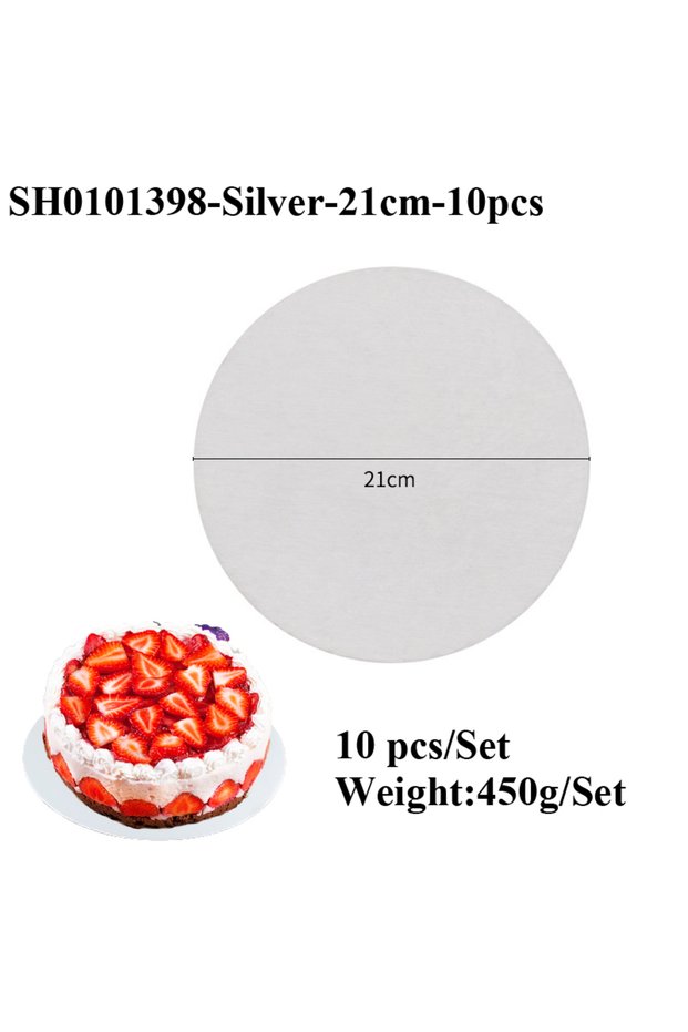 Silvery 21cm-10pcs Cake Cardboard Diameter 10-30CM Available Circle Cardboard Base Golden or Silvery